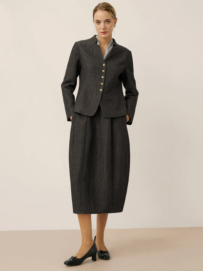 Veste Chemise Boutonnée à Col Mao en Lin KIMBERLY