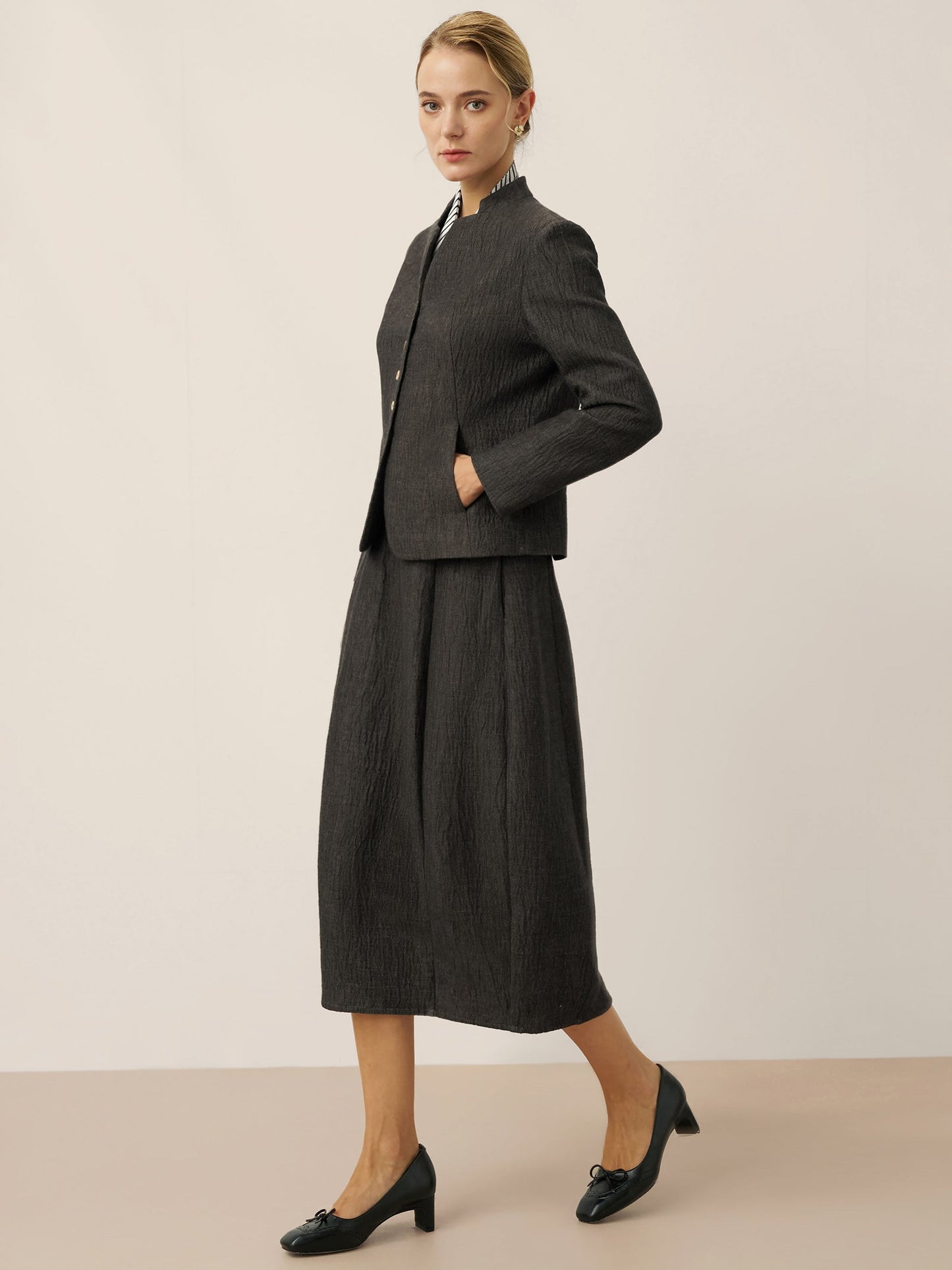 Veste Chemise Boutonnée à Col Mao en Lin KIMBERLY