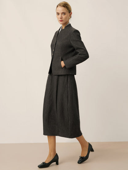 Veste Chemise Boutonnée à Col Mao en Lin KIMBERLY