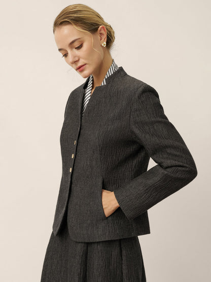 Veste Chemise Boutonnée à Col Mao en Lin KIMBERLY