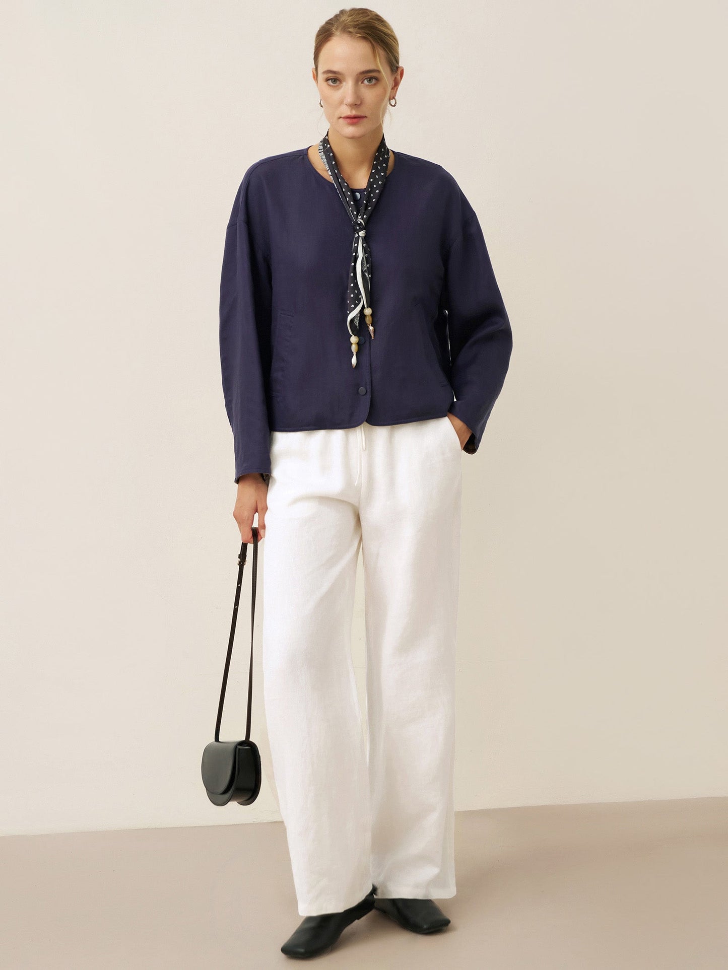 Veste décontractée réversible à col rond en Tencel et Lin CHLOE