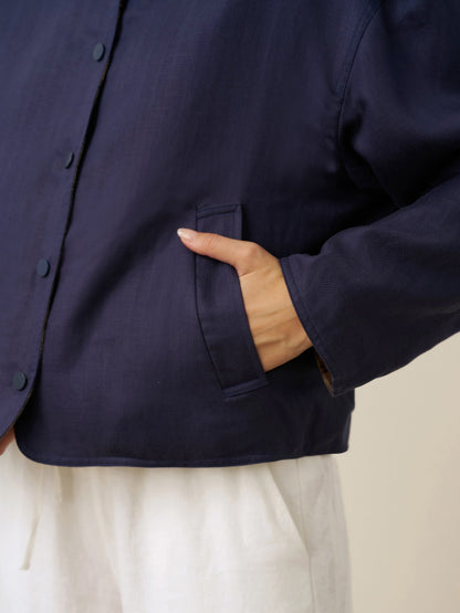 Veste décontractée réversible à col rond en Tencel et Lin CHLOE