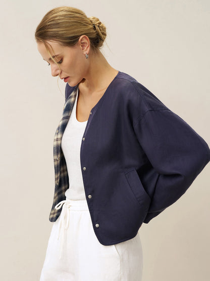 Veste décontractée réversible à col rond en Tencel et Lin CHLOE