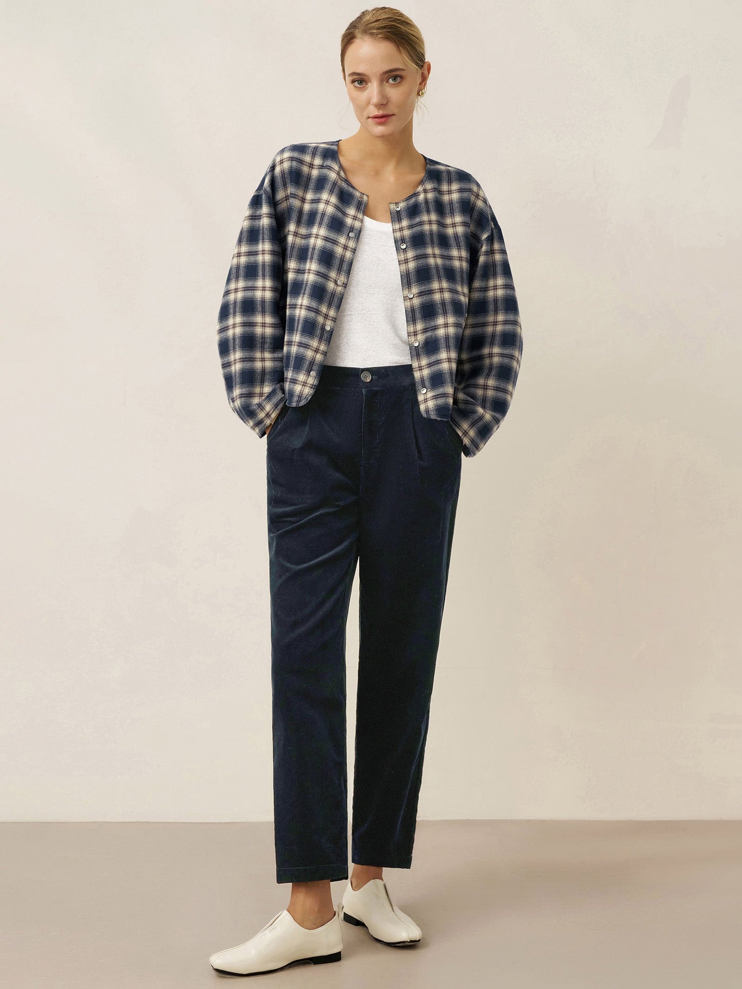 Veste décontractée réversible à col rond en Tencel et Lin CHLOE