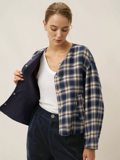 Veste décontractée réversible à col rond en Tencel et Lin CHLOE