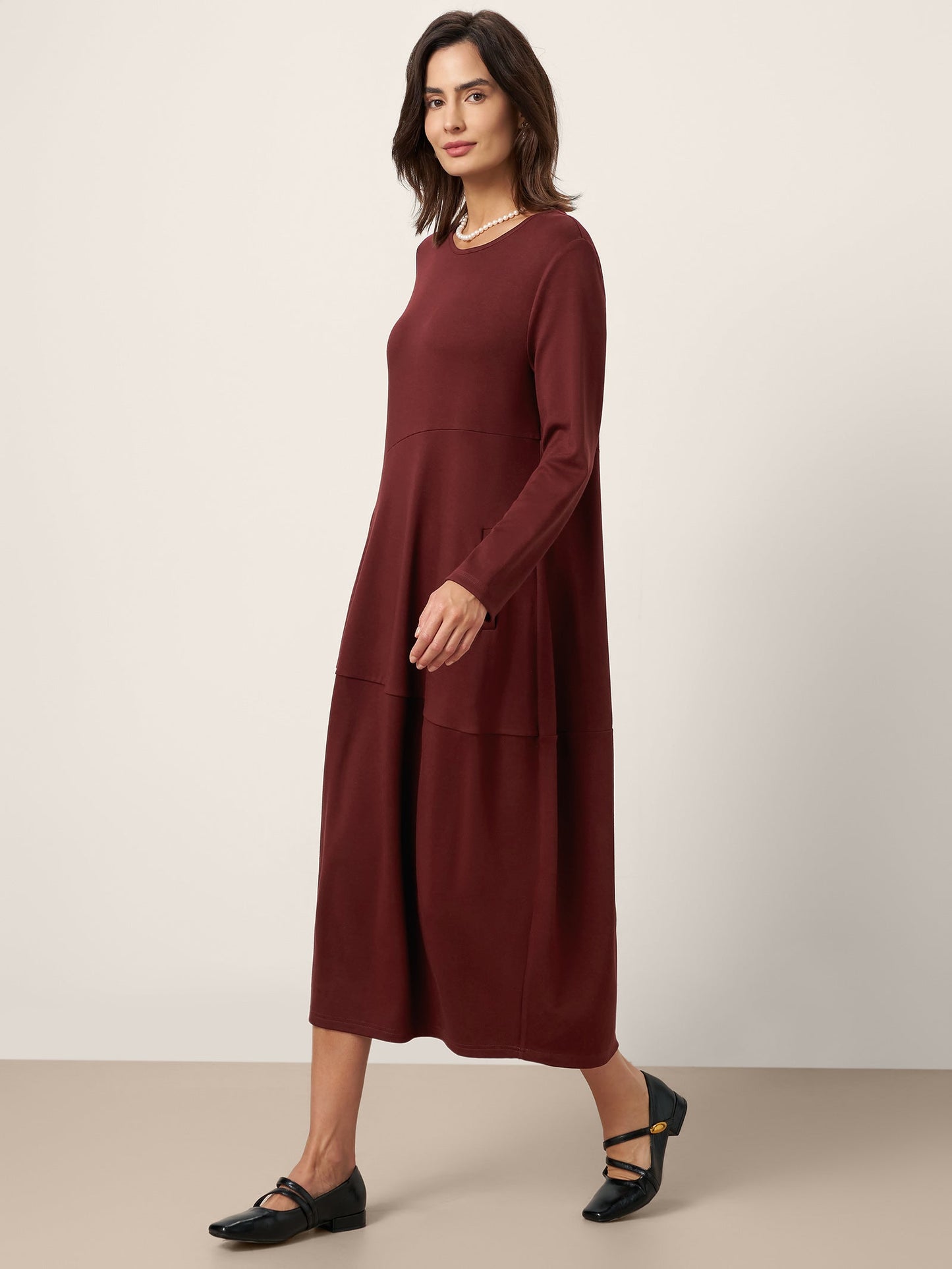 Robe mi-longue cocon asymétrique en laine et coton AVERIE
