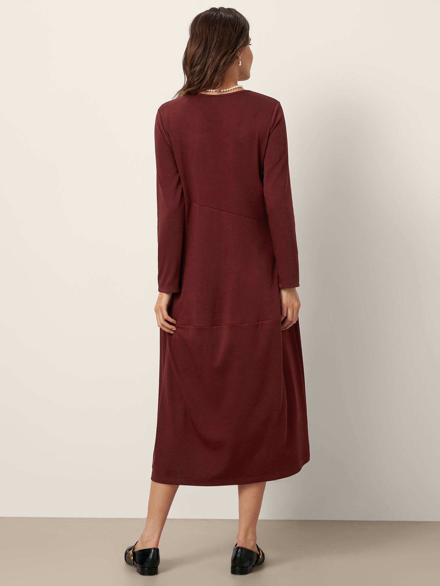 Robe mi-longue cocon asymétrique en laine et coton AVERIE