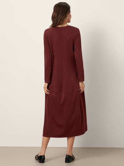 Robe mi-longue cocon asymétrique en laine et coton AVERIE