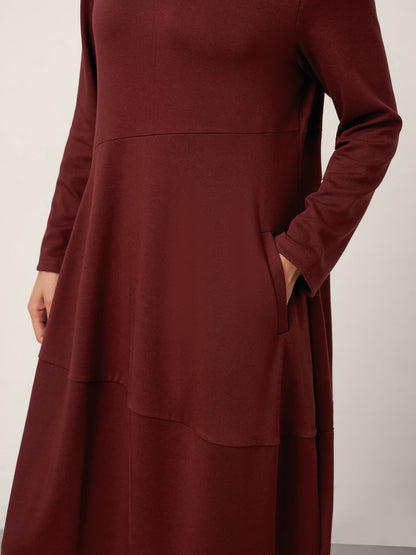 Robe mi-longue cocon asymétrique en laine et coton AVERIE
