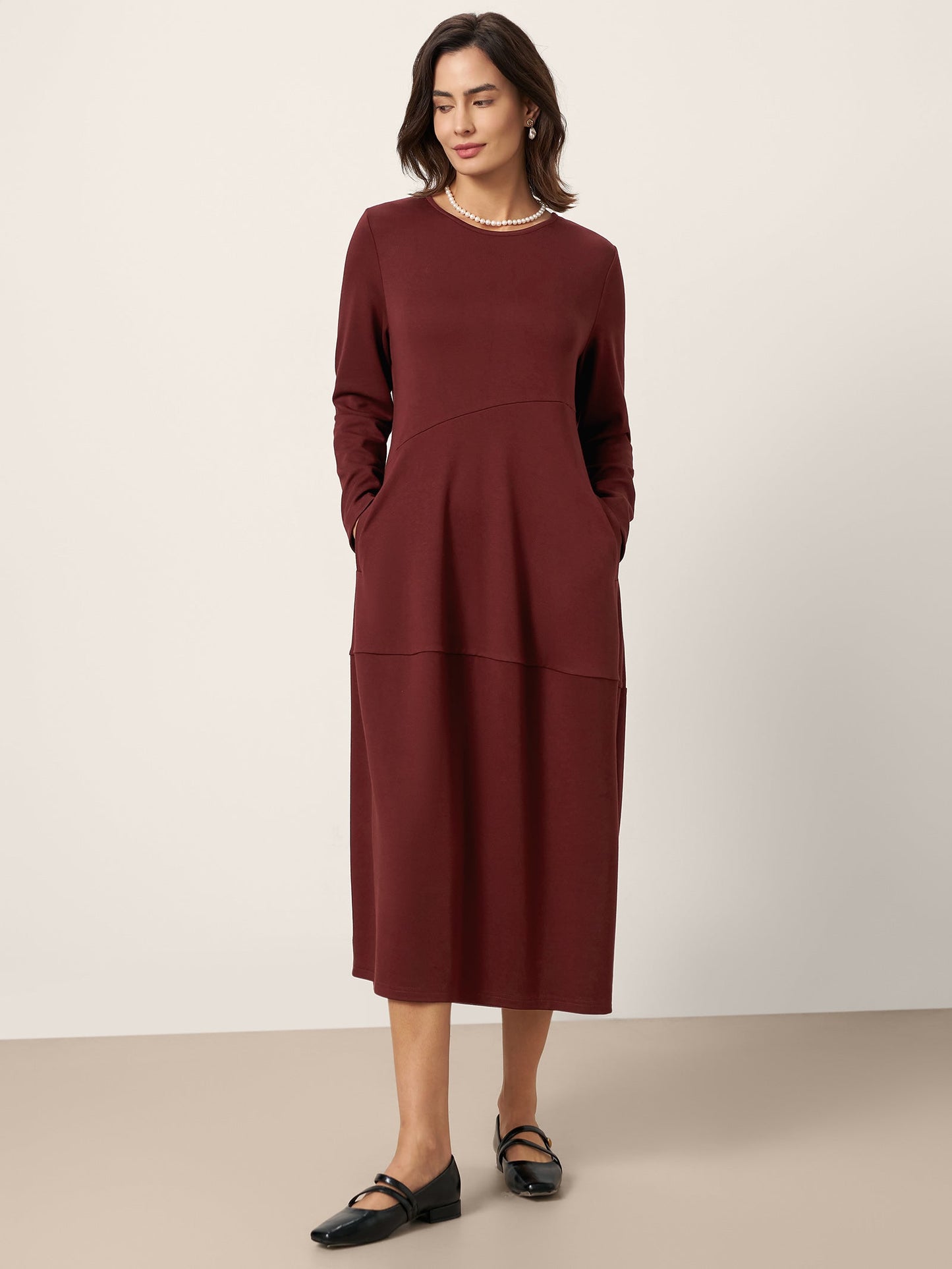 Robe mi-longue cocon asymétrique en laine et coton AVERIE