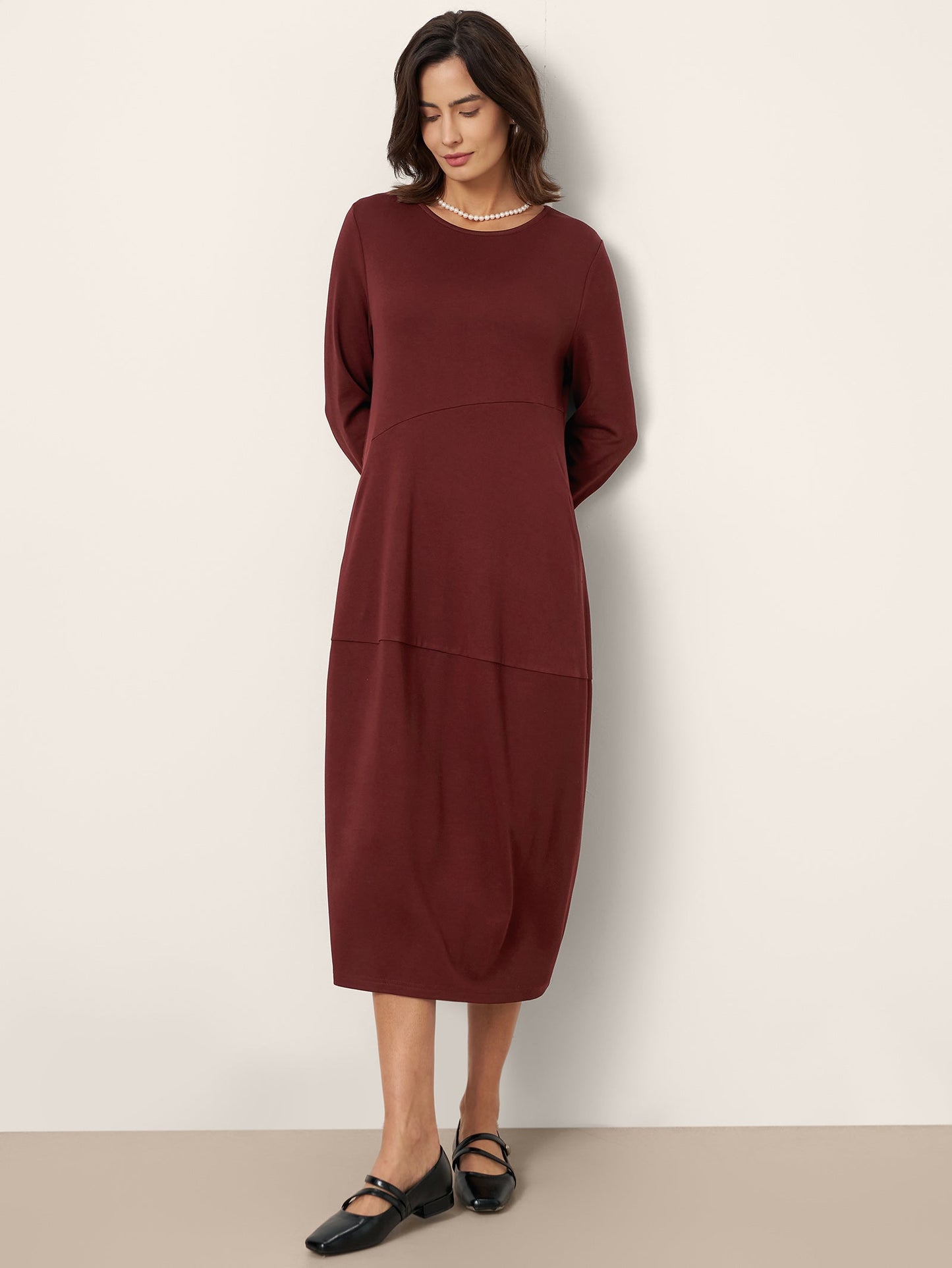 Robe mi-longue cocon asymétrique en laine et coton AVERIE
