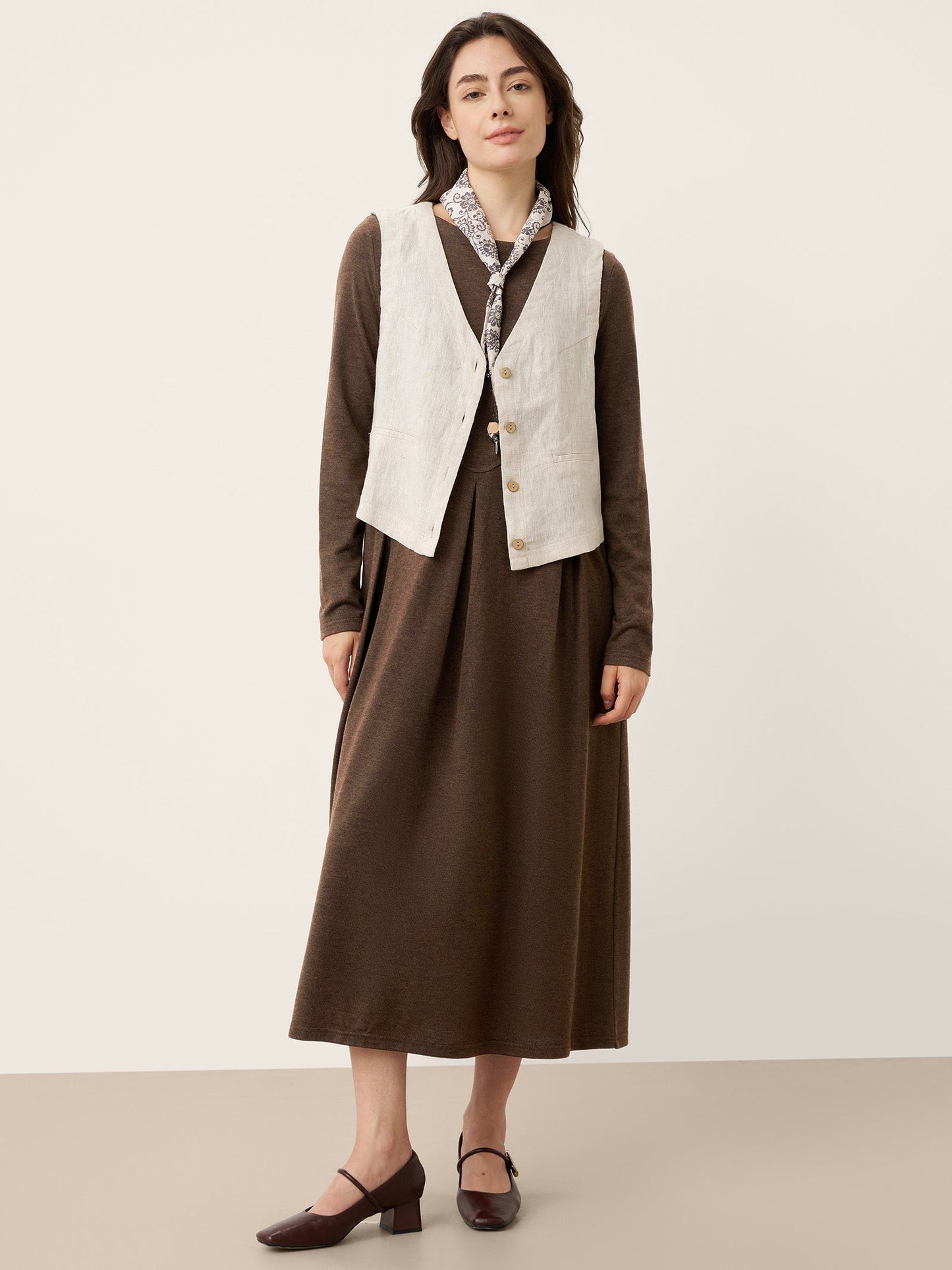 Robe longue à plis sculptés avec panneaux arqués en laine CALISTA