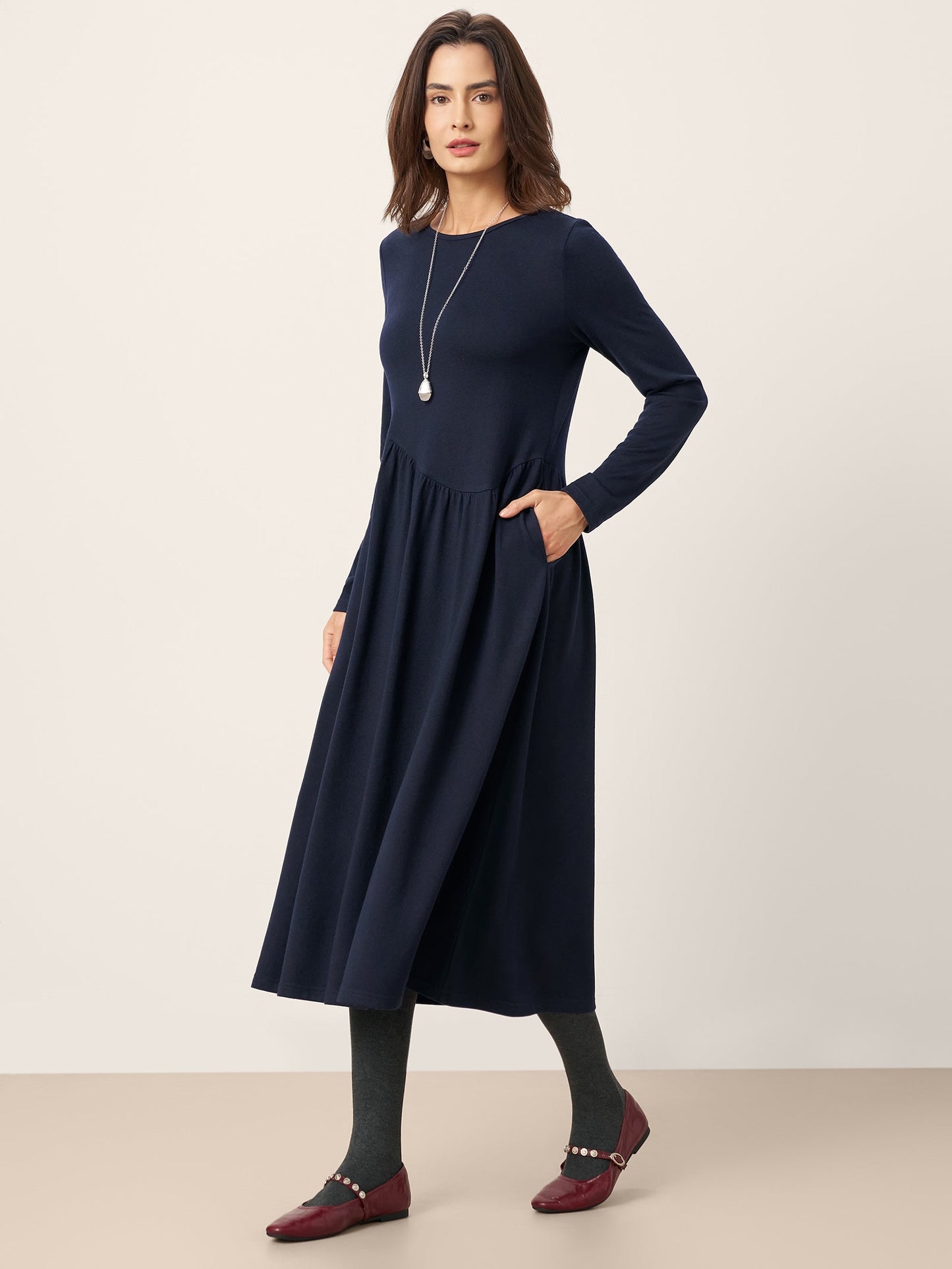 Robe longue en laine à coupe asymétrique et incurvée CALLIE