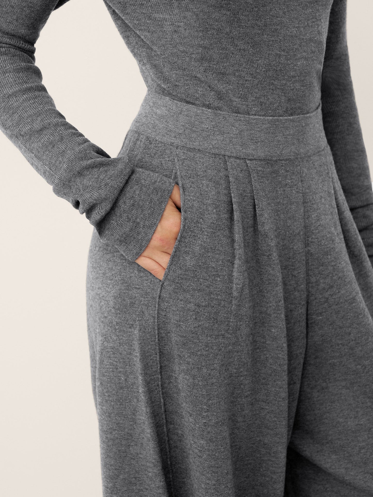 Pantalon Coupe Droite Décontractée à Taille Élastique en Laine Mérinos YVETTE