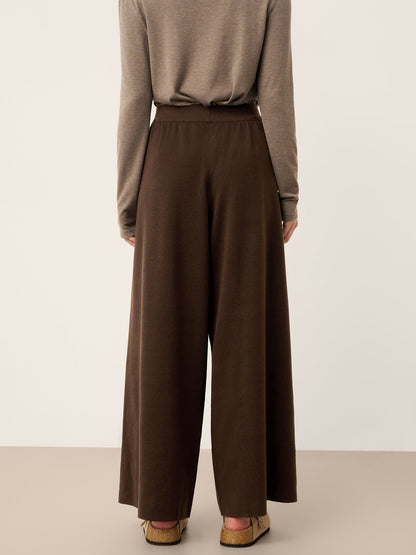 Pantalon Coupe Droite Décontractée à Taille Élastique en Laine Mérinos YVETTE