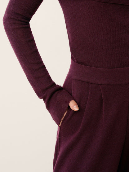 Pantalon Coupe Droite Décontractée à Taille Élastique en Laine Mérinos YVETTE