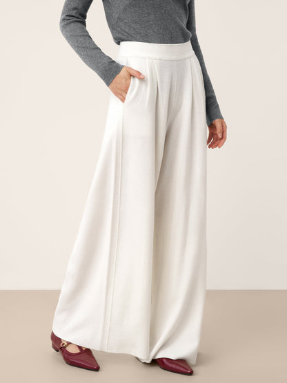 Pantalon Coupe Droite Décontractée à Taille Élastique en Laine Mérinos YVETTE