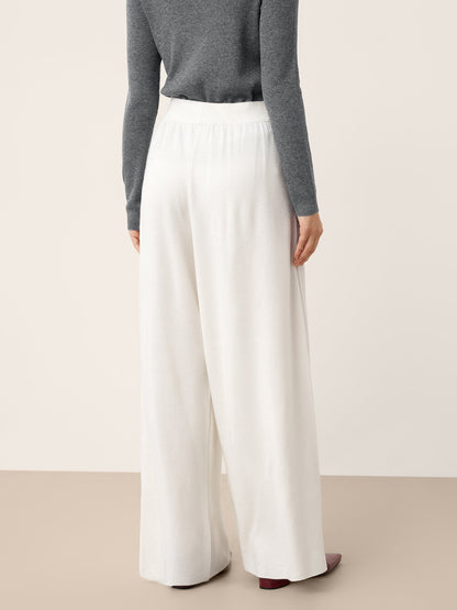 Pantalon Coupe Droite Décontractée à Taille Élastique en Laine Mérinos YVETTE