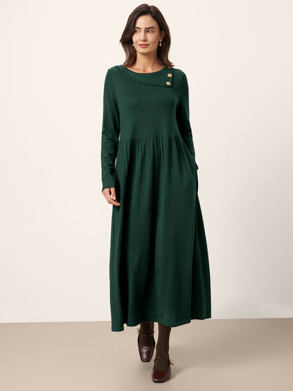 Robe longue plissée à col superposé en laine BILLIE