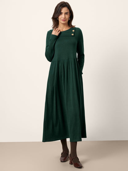 Robe longue plissée à col superposé en laine BILLIE