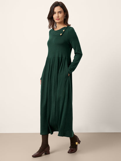 Robe longue plissée à col superposé en laine BILLIE