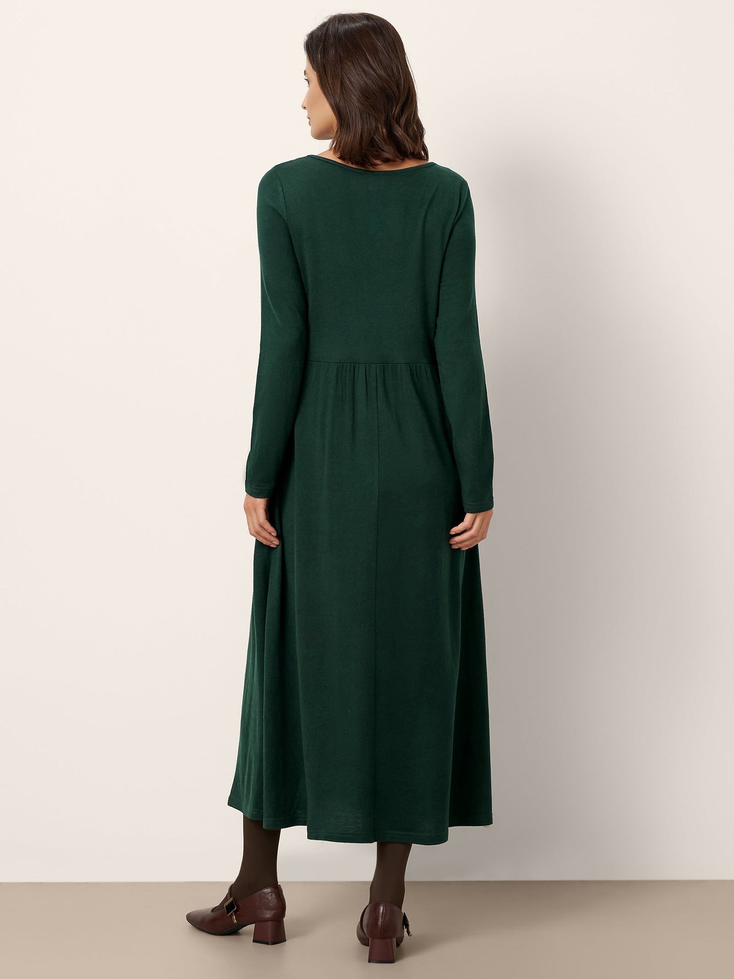 Robe longue plissée à col superposé en laine BILLIE