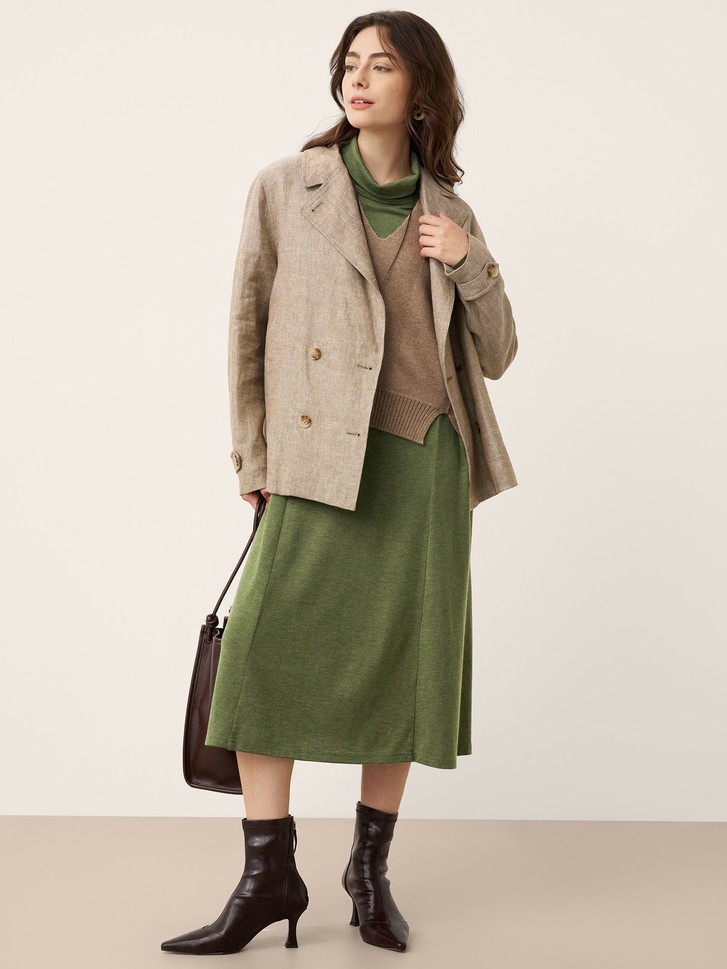 Robe longue à col roulé et plis sculptés en laine BRIAR