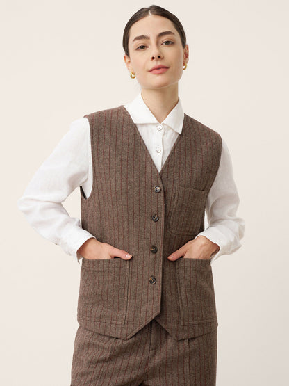 Gilet à rayures en laine avec col en V et détails de boutons ELUNED