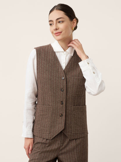 Gilet à rayures en laine avec col en V et détails de boutons ELUNED