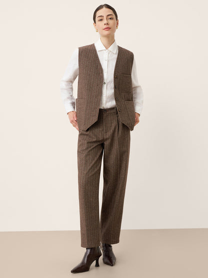 Gilet à rayures en laine avec col en V et détails de boutons ELUNED